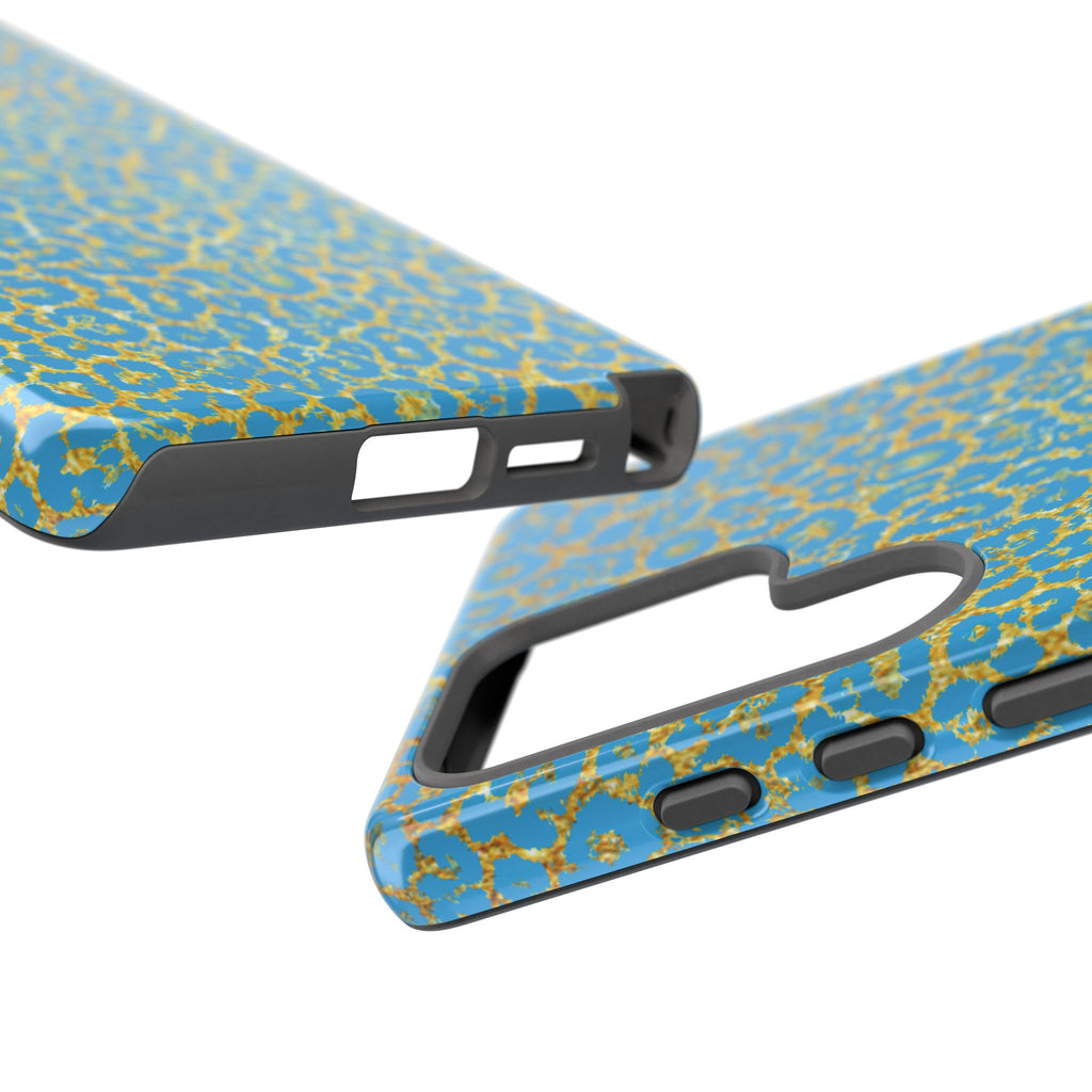 Blue Gold Leopard Tough Phone Case for iPhone, Galaxy, or Google Pixel