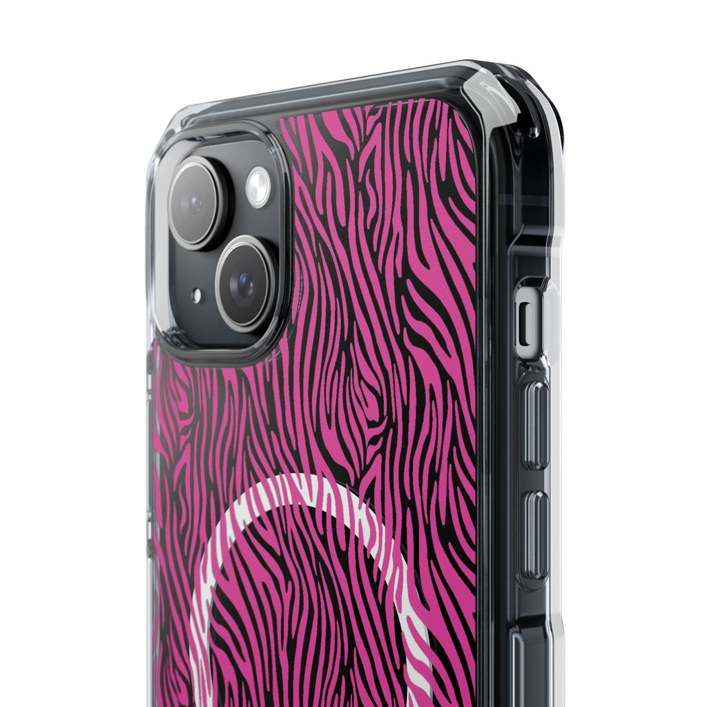 Pink Zebra Magnetic iPhone 14, 15, 16 Series Clear Impact Cases