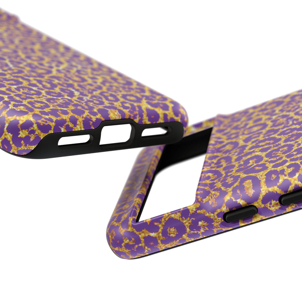 Purple Gold Leopard Tough Phone Case for iPhone, Galaxy, or Google Pixel