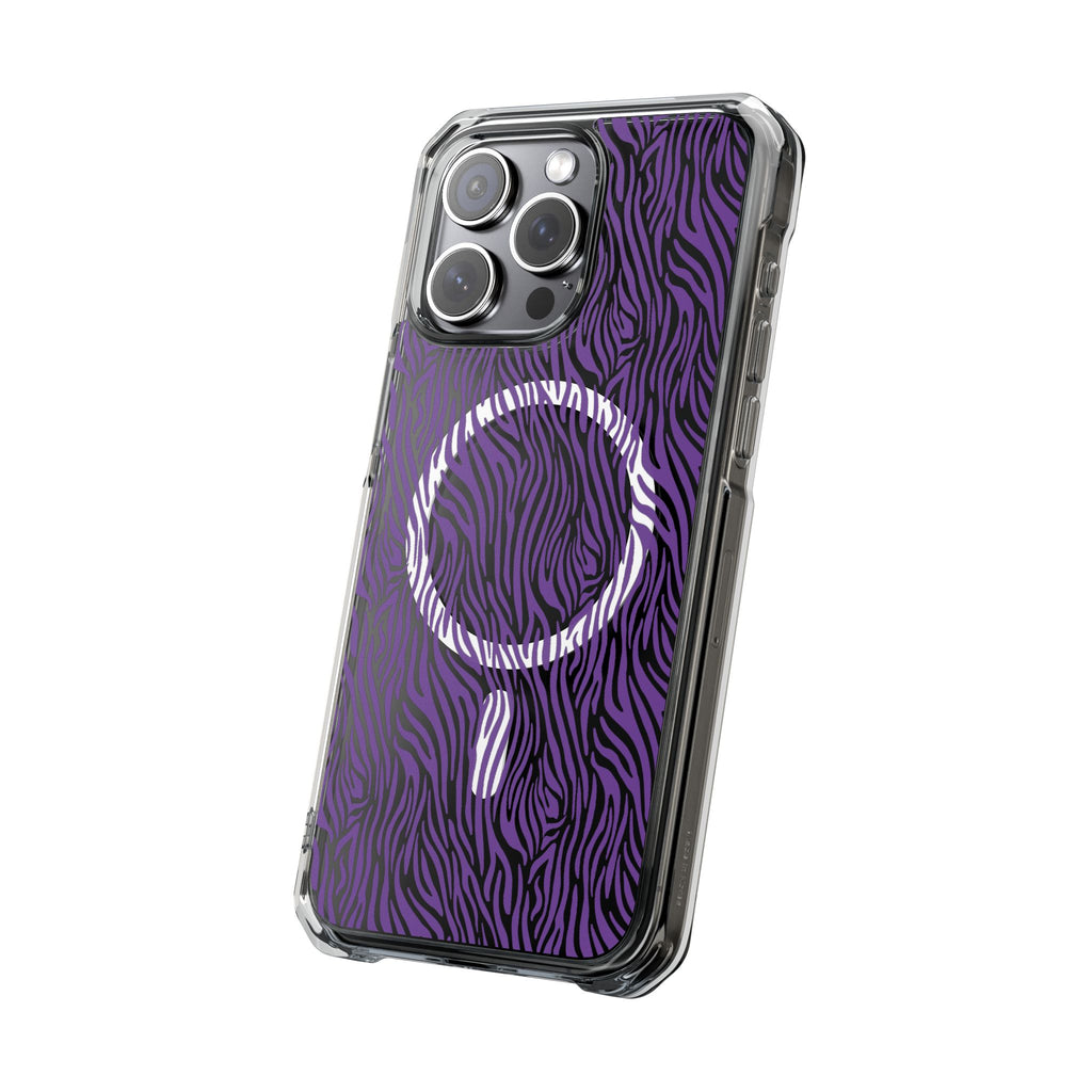 Purple Zebra Magnetic iPhone 14, 15, 16 Series Clear Impact Cases