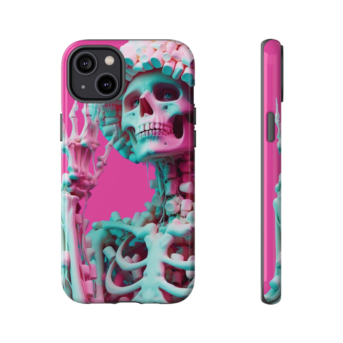 Neon Pink Skeleton Tough Phone Case for iPhone, Galaxy and Google Pixel