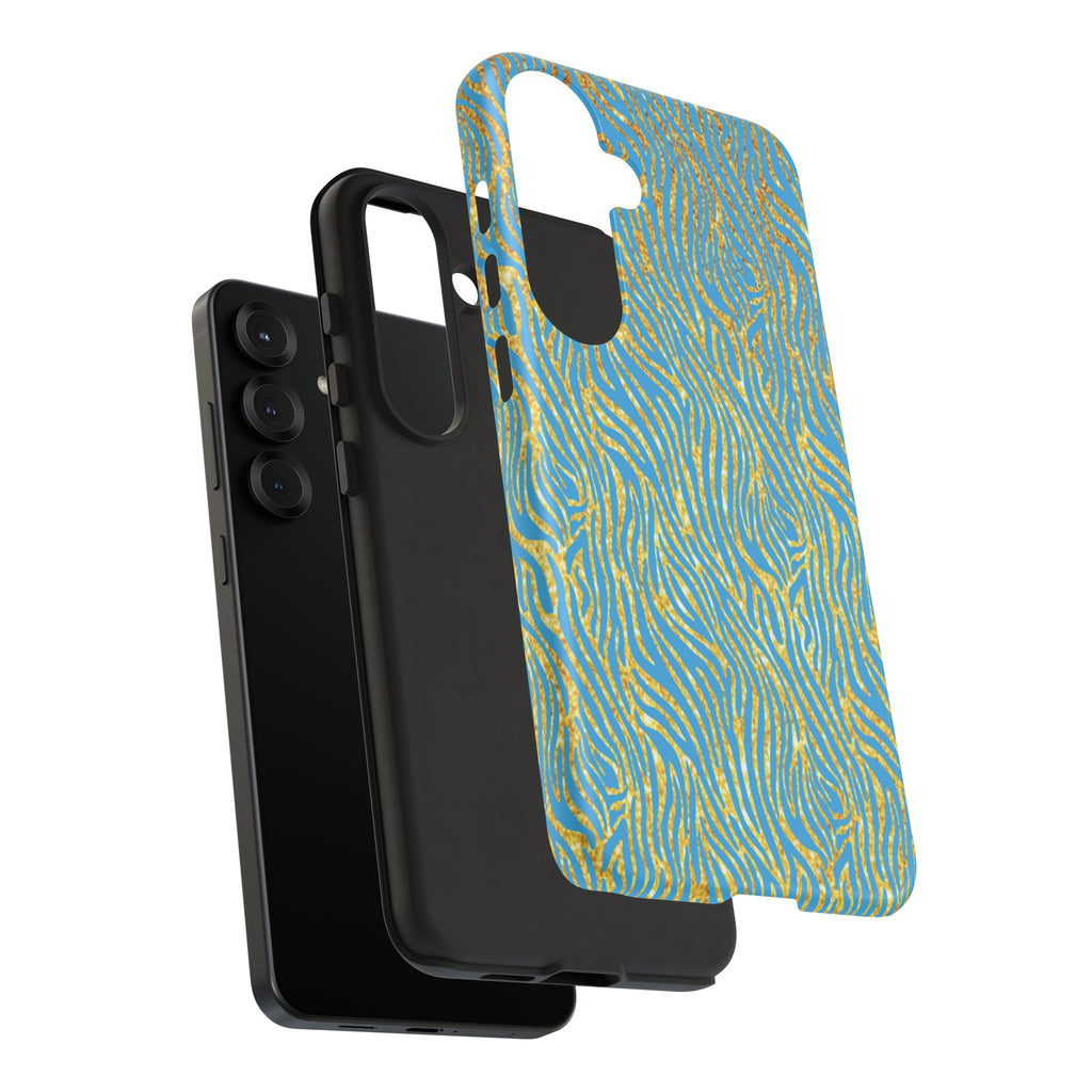 Blue Gold Zebra Tough Case for iPhone, Galaxy, or Google Pixel