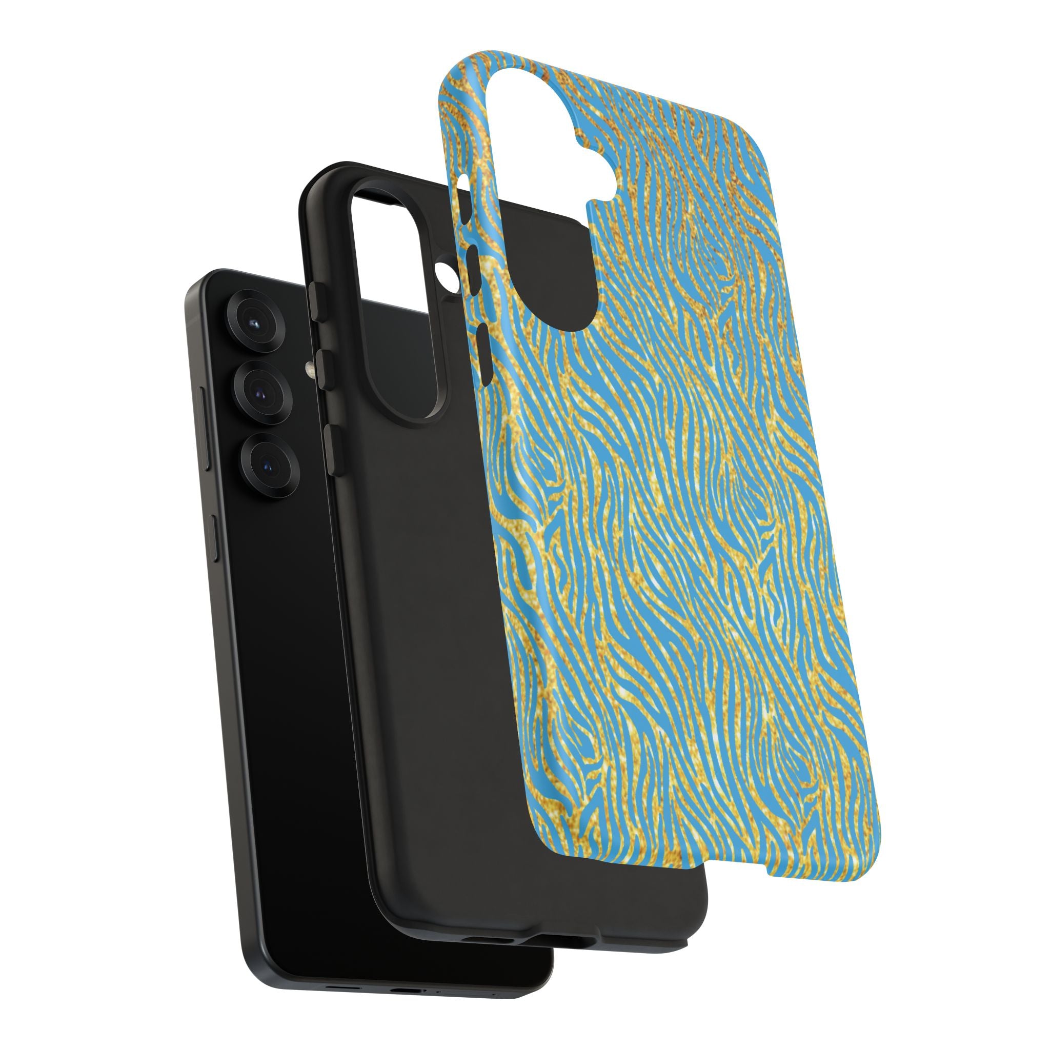Blue Gold Zebra Tough Case for iPhone, Galaxy, or Google Pixel