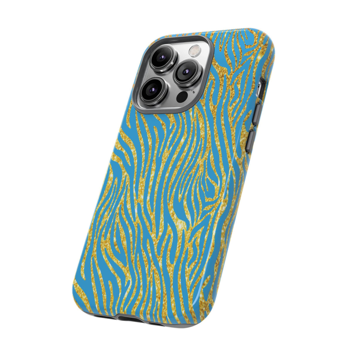 Blue Gold Zebra Tough Case for iPhone, Galaxy, or Google Pixel