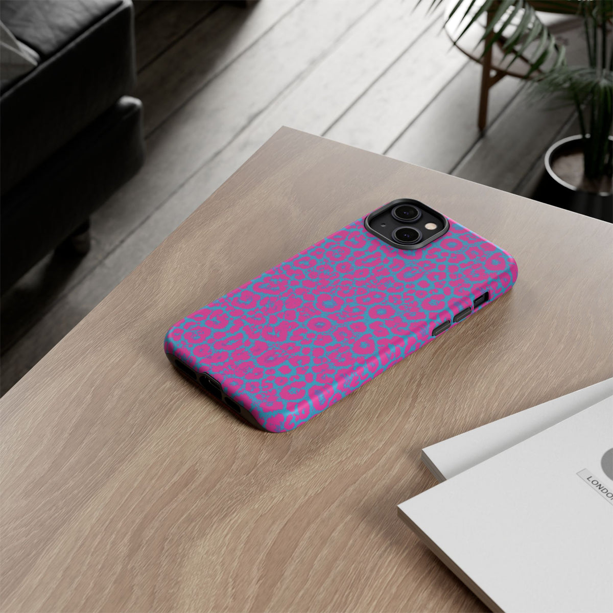 Pink Blue Leopard Tough Phone Case iPhone, Galaxy, or Google Pixel