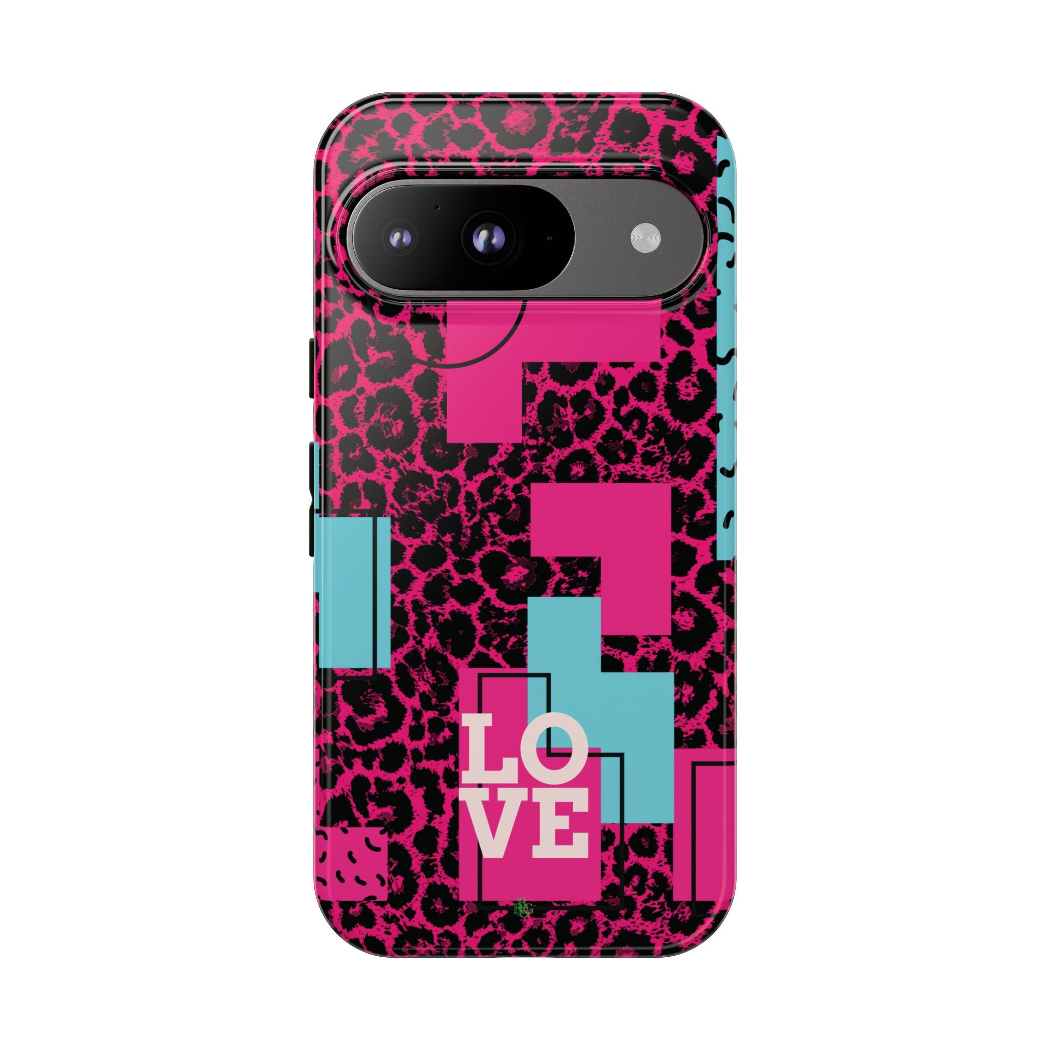Pink Love Retro Blocks Leopard RG Tough Phone Case for iPhone, Galaxy, or Google Pixel