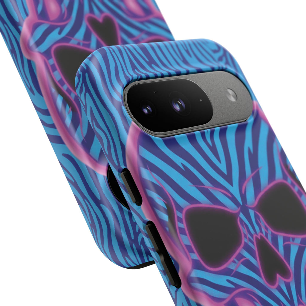 Neon Zebra Skull Tough Phone Case for iPhone, Galaxy, or Google Pixel