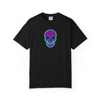 Neon Blue and Purple Leopard Print Skull Unisex Garment-Dyed T-shirt