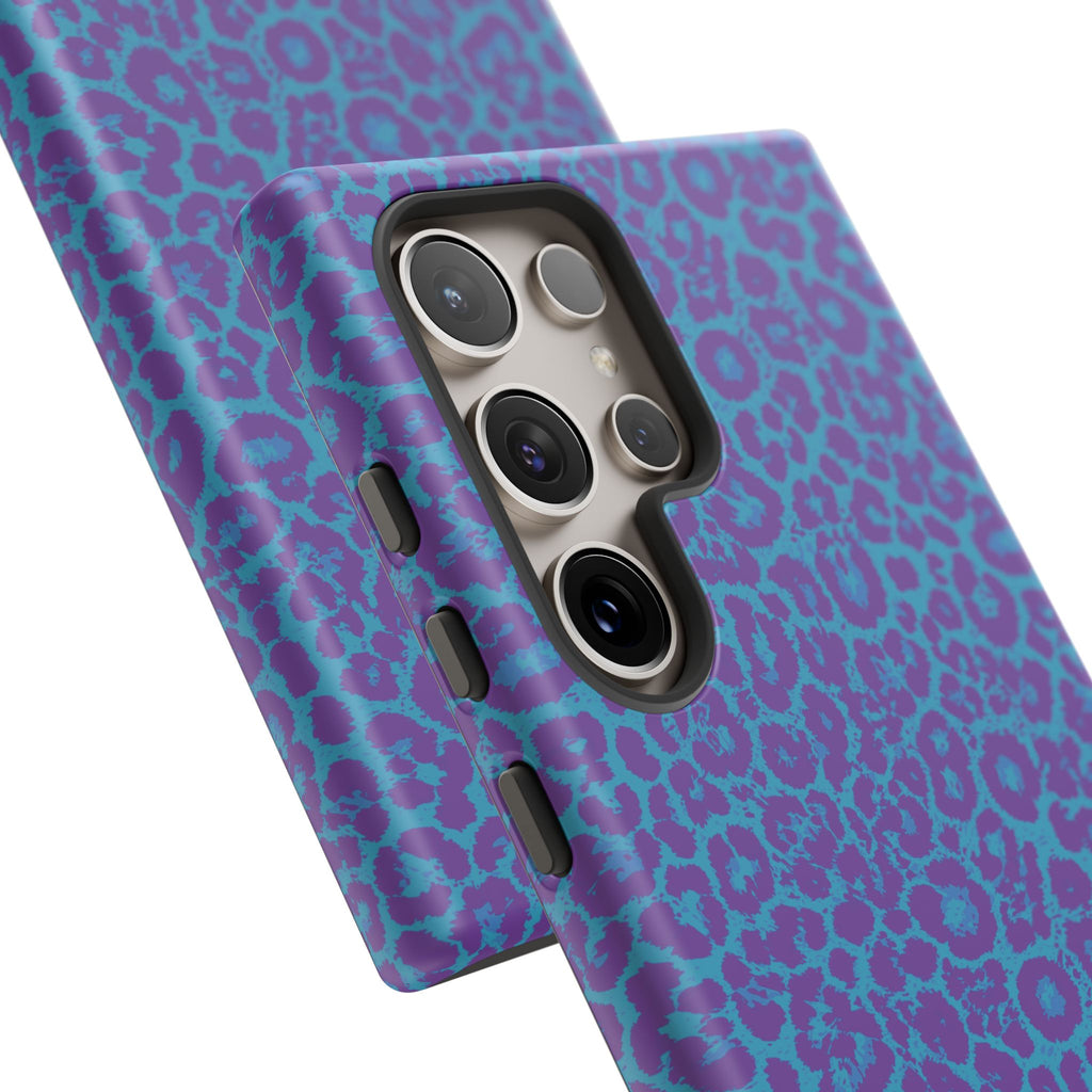 Leopard Printed Purple Blue Tough Phone Case for iPhone, Galaxy, or Google Pixel