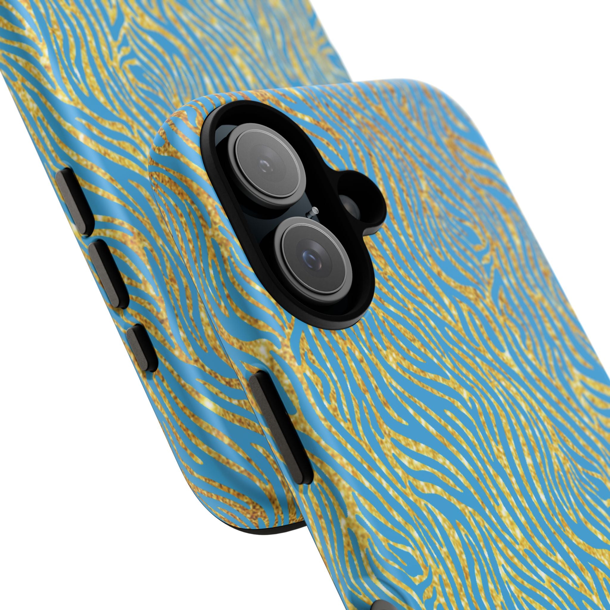 Blue Gold Zebra Tough Case for iPhone, Galaxy, or Google Pixel