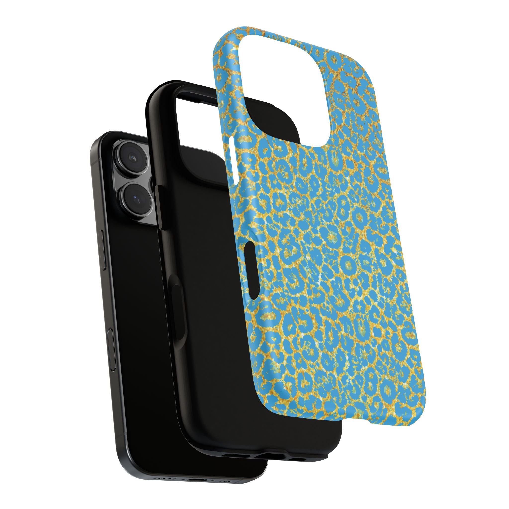 Blue Gold Leopard Tough Phone Case for iPhone, Galaxy, or Google Pixel