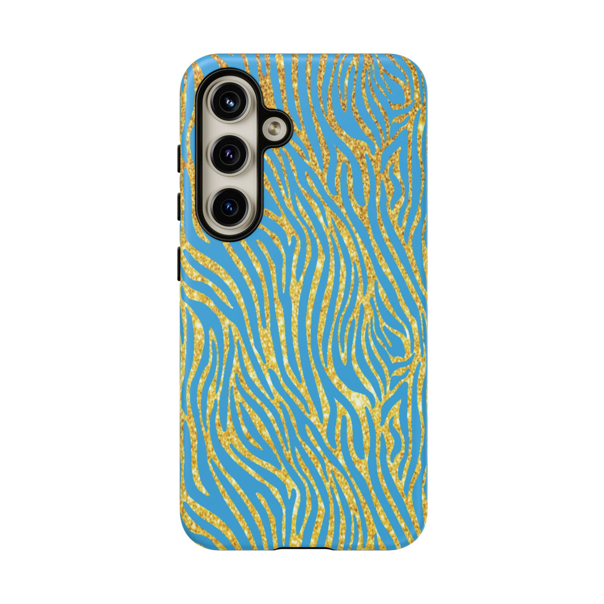 Blue Gold Zebra Tough Case for iPhone, Galaxy, or Google Pixel