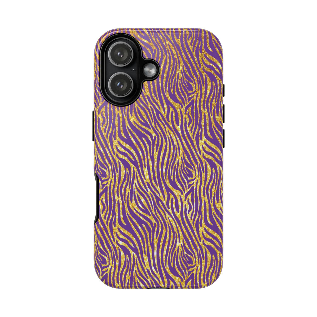 Vibrant Purple Gold Zebra Tough Phone Case iPhone, Galaxy, or Google Pixel