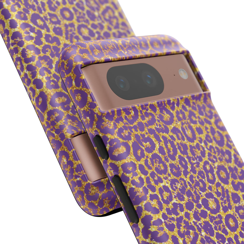 Purple Gold Leopard Tough Phone Case for iPhone, Galaxy, or Google Pixel