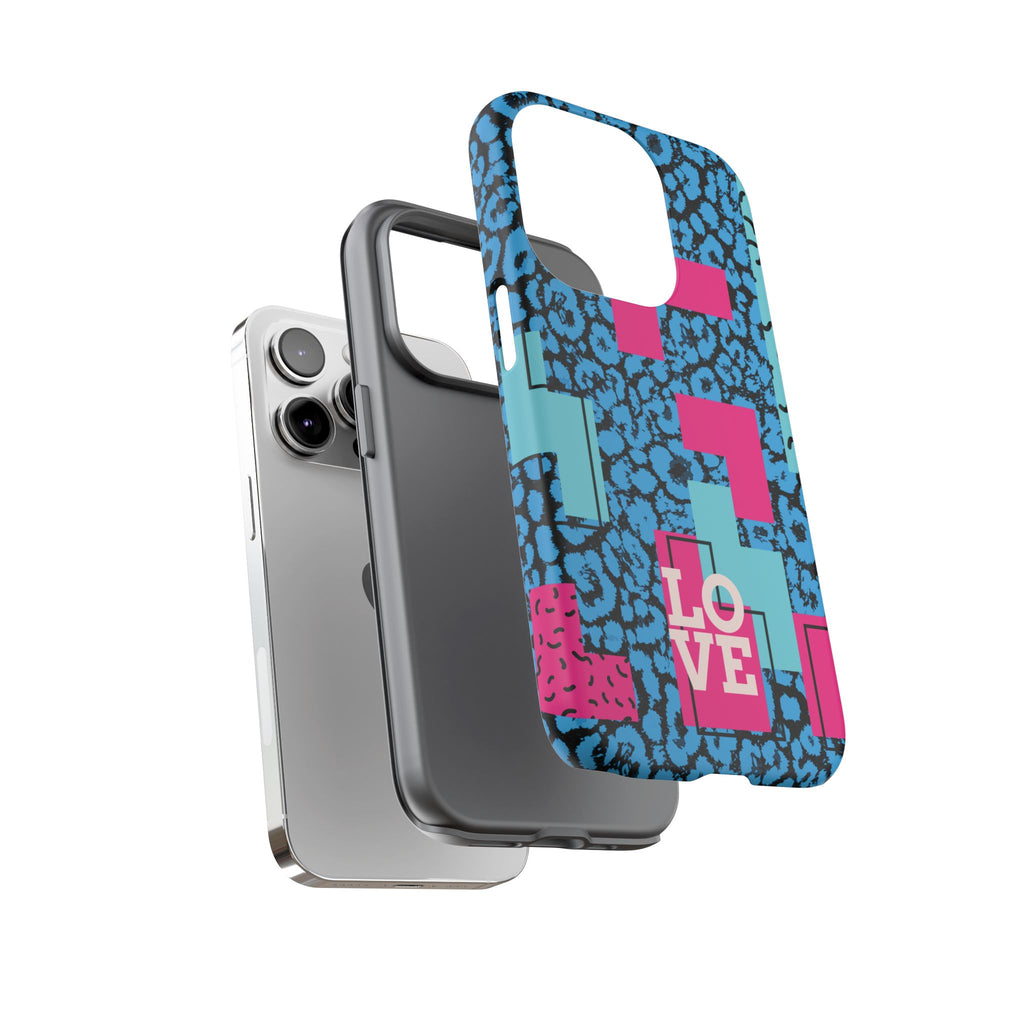 LOVE Blue Leopard 80s Vibe Tough Case for iPhone, Galaxy, or Google Pixel