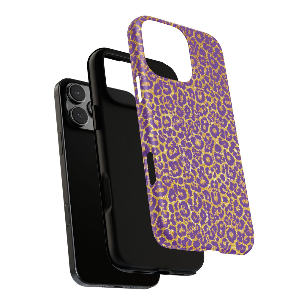 Purple Gold Leopard Tough Phone Case for iPhone, Galaxy, or Google Pixel