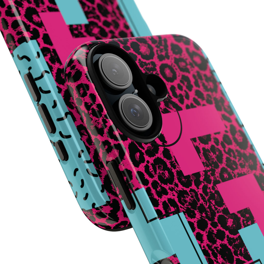 Pink Love Retro Blocks Leopard RG Tough Phone Case for iPhone, Galaxy, or Google Pixel