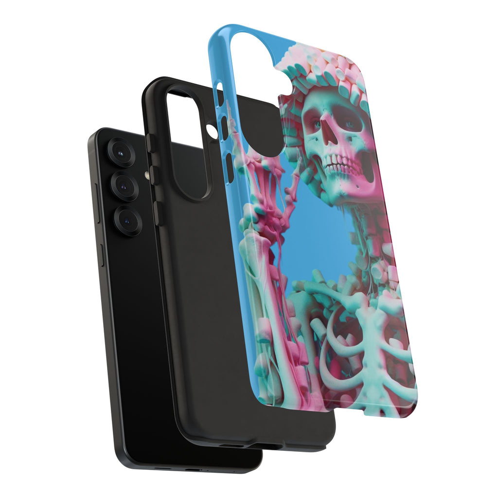 Neon Pink Skeleton Blue Tough Phone Case for iPhone, Galaxy or Google Pixel