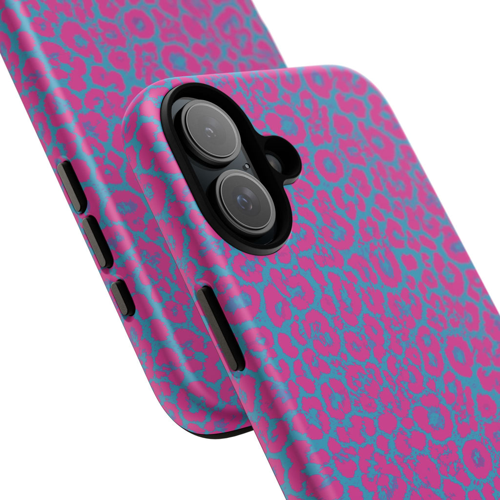 Pink Blue Leopard Tough Phone Case iPhone, Galaxy, or Google Pixel