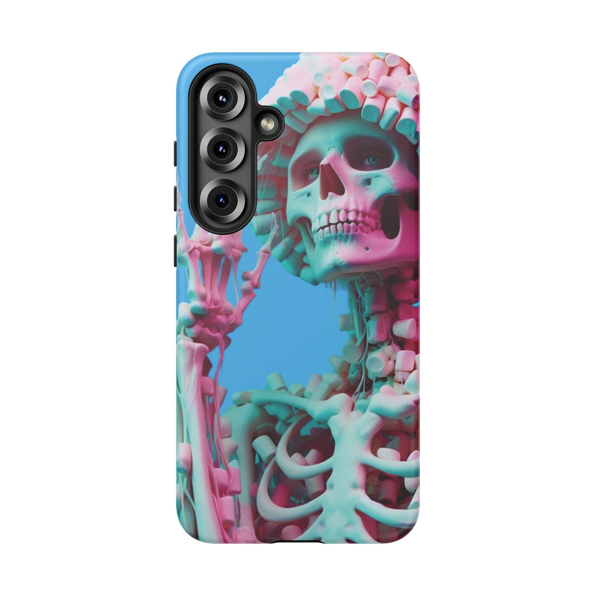 Neon Pink Skeleton Blue Tough Phone Case for iPhone, Galaxy or Google Pixel