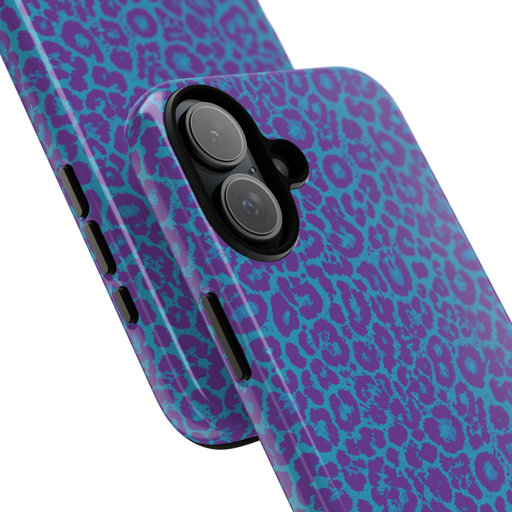 Leopard Printed Purple Blue Tough Phone Case for iPhone, Galaxy, or Google Pixel