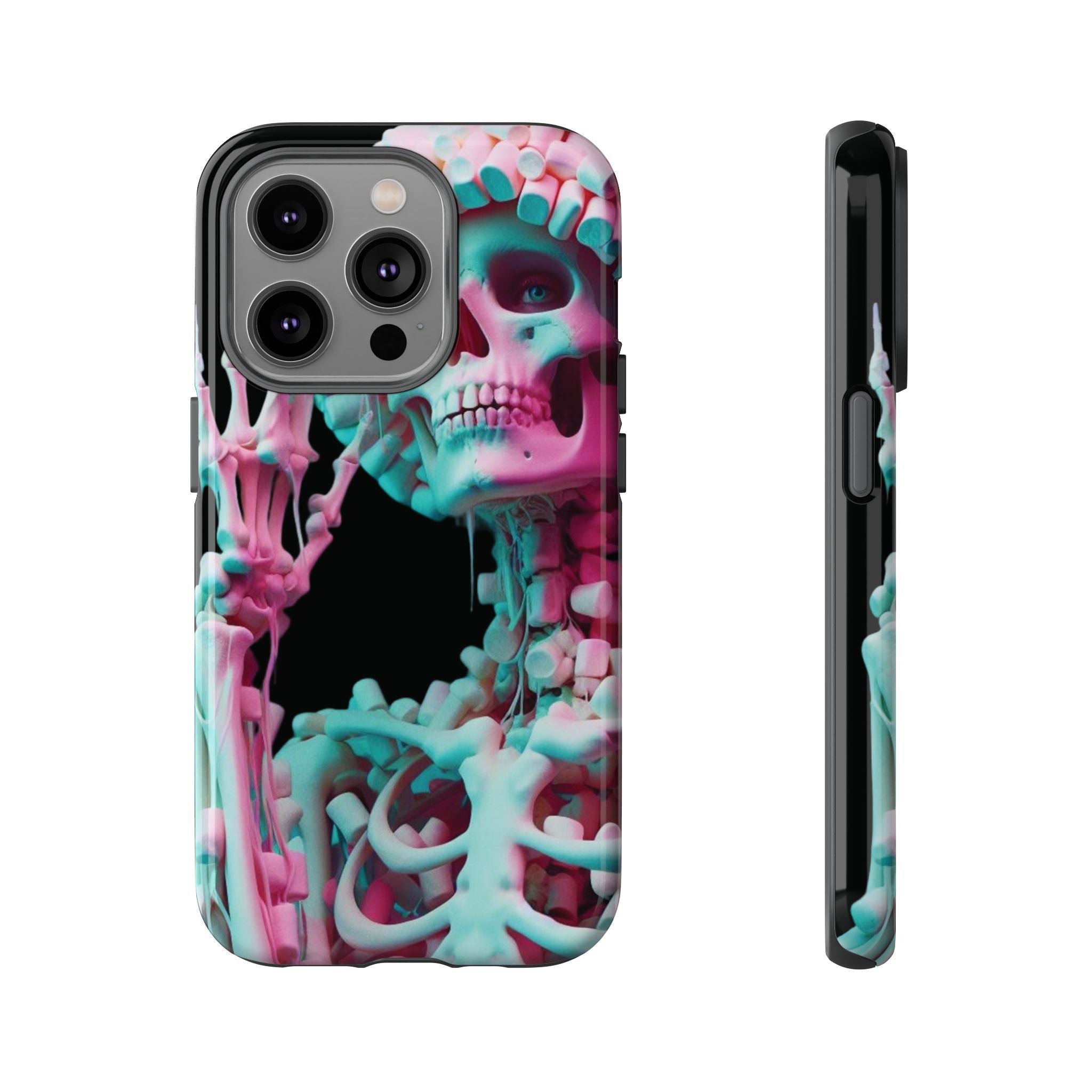 Neon Pink Skeleton (Black) Tough Phone Case for iPhone, Galaxy, or Google Pixel