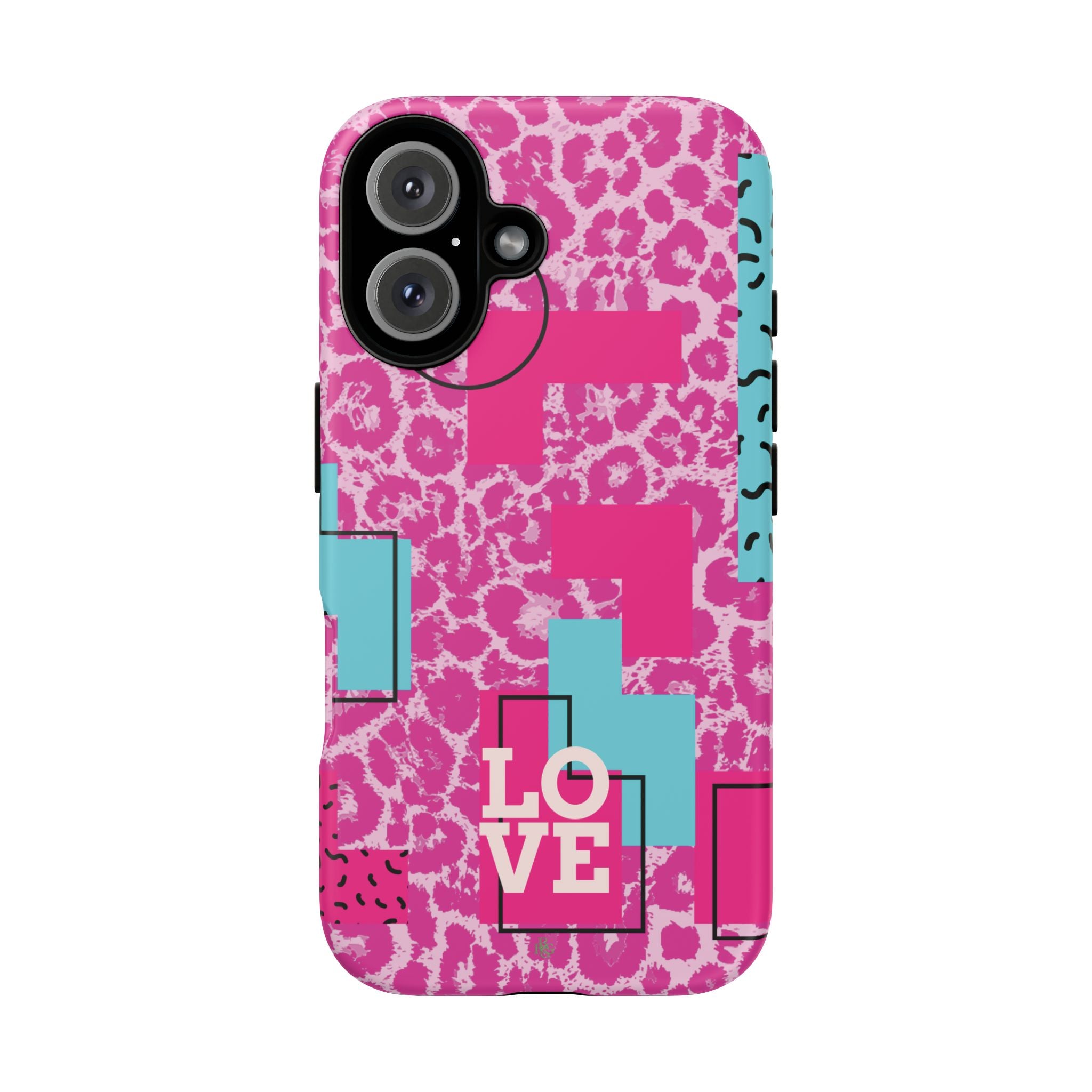 Retro Love Pink Leopard RG Tough Phone Case for iPhone, Galaxy, or Google Pixel