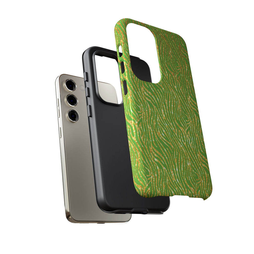 Neon Green Gold Zebra Tough Phone Case for iPhone, Galaxy, or Google Pixel