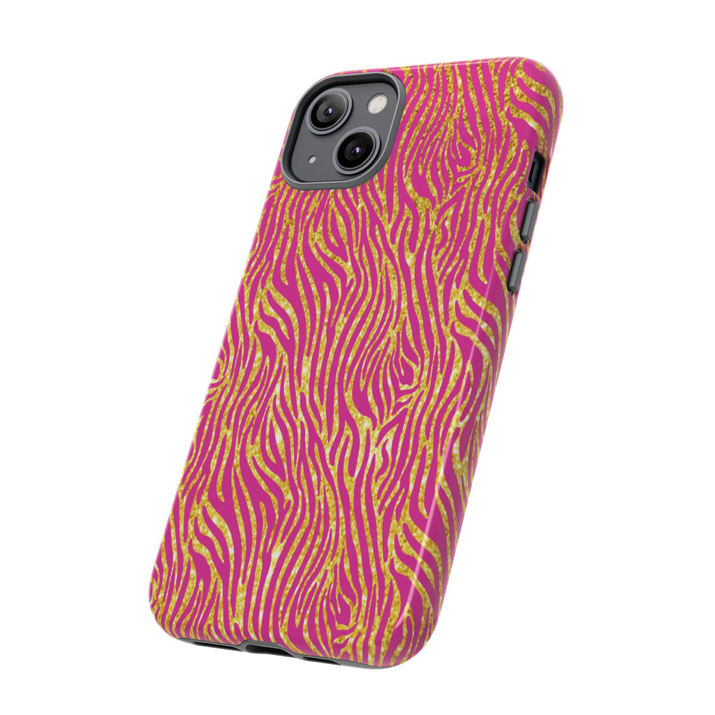 Pink Gold Zebra Print Tough Case for iPhone, Galaxy, or Google Pixel