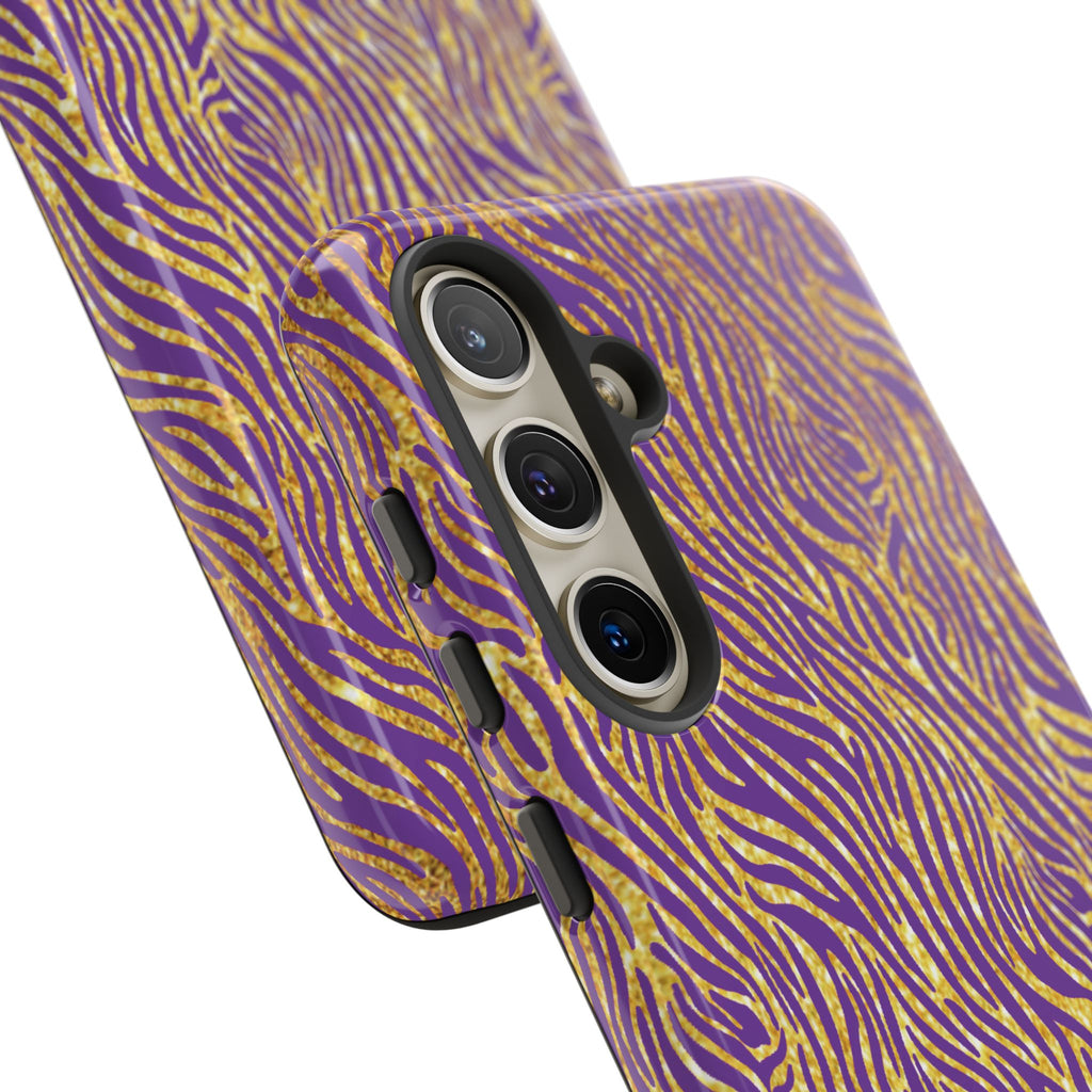 Vibrant Purple Gold Zebra Tough Phone Case iPhone, Galaxy, or Google Pixel