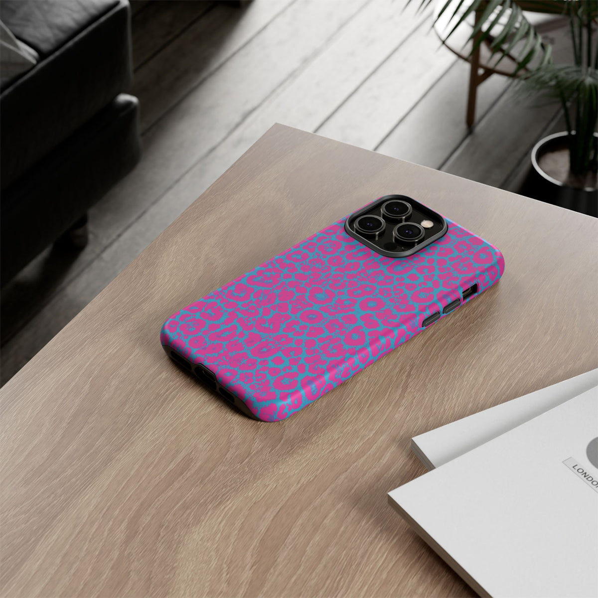 Pink Blue Leopard Tough Phone Case iPhone, Galaxy, or Google Pixel