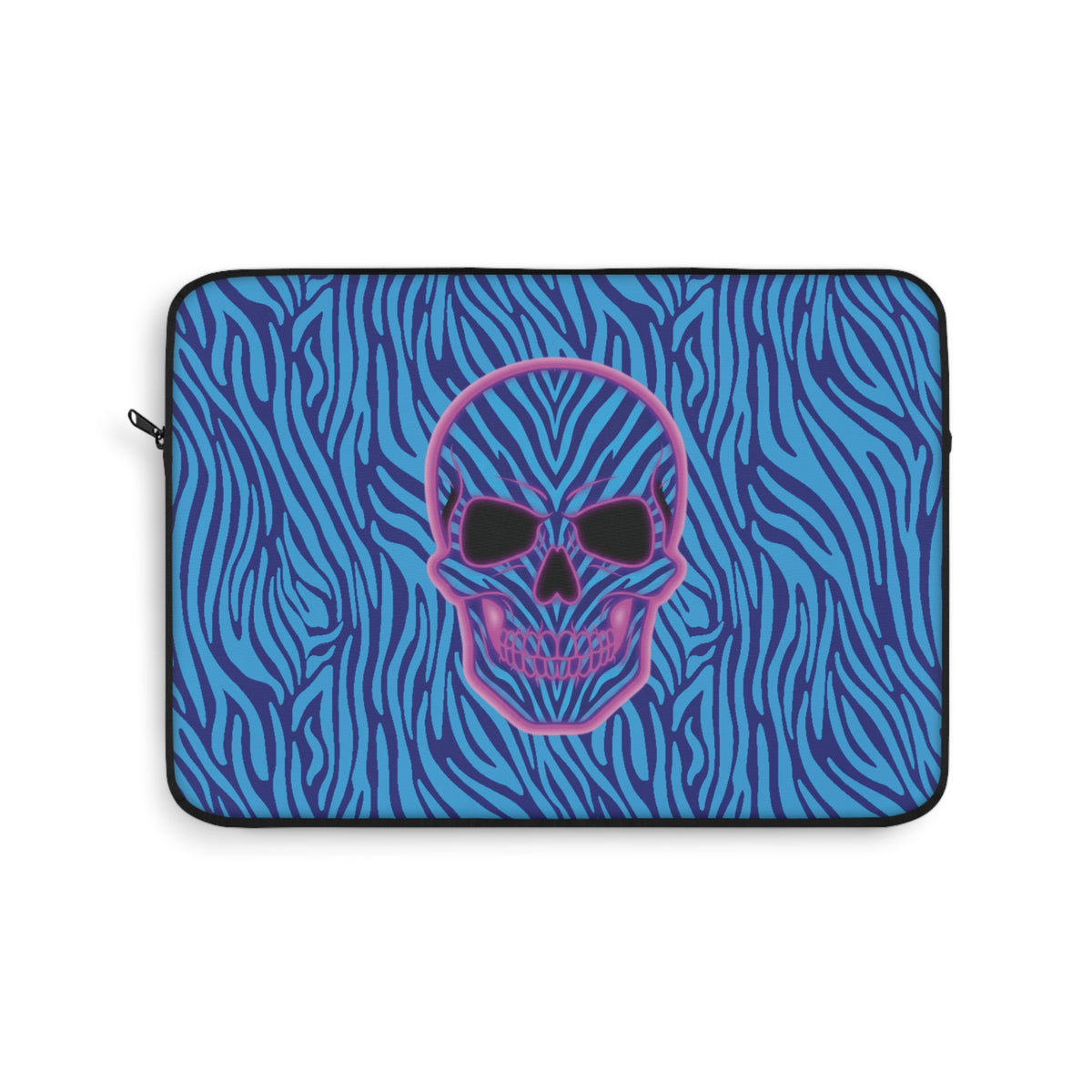 Neon Skull with Blue Zebra Print Laptop Sleeve