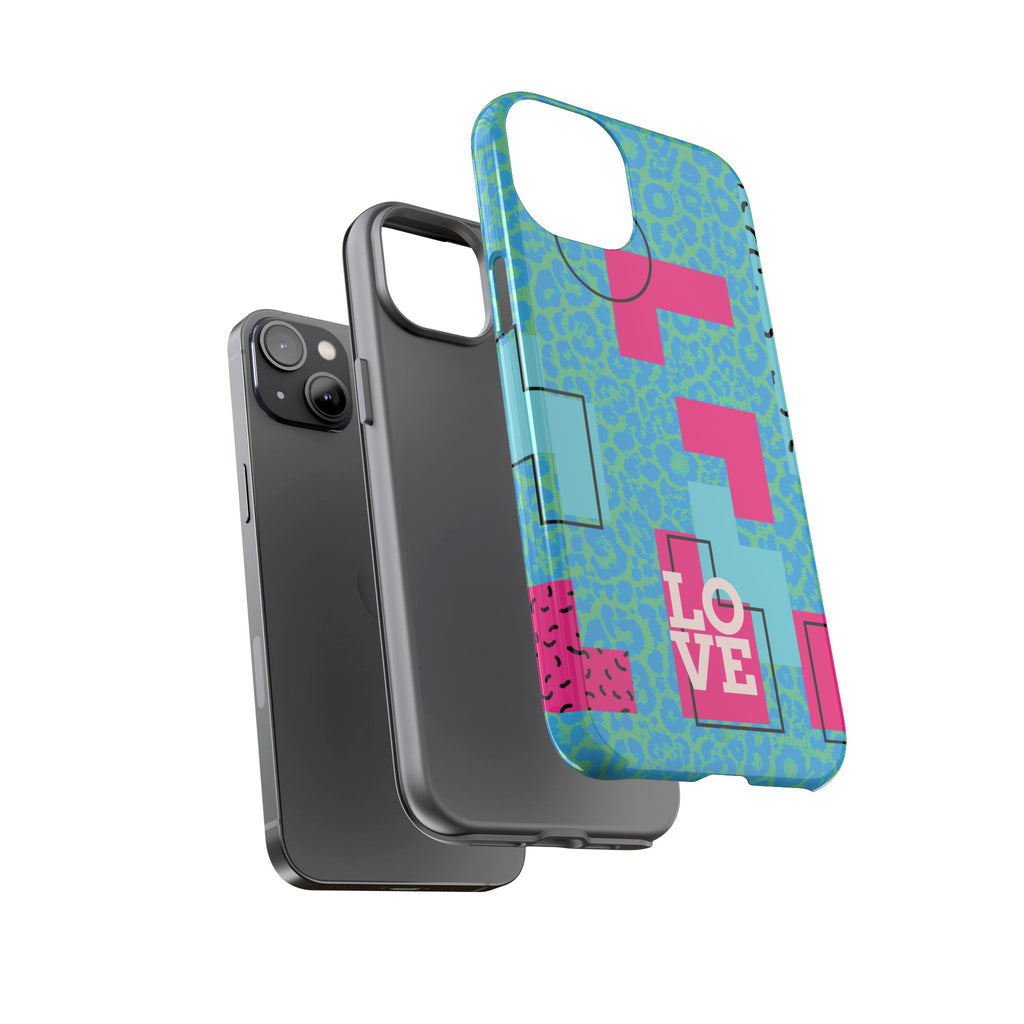 LOVE Aqua Blue Leopard RG Tough Phone Case iPhone, Galaxy, or Google Pixel