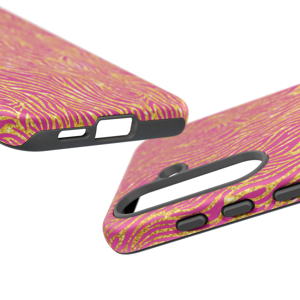 Pink Gold Zebra Print Tough Case for iPhone, Galaxy, or Google Pixel