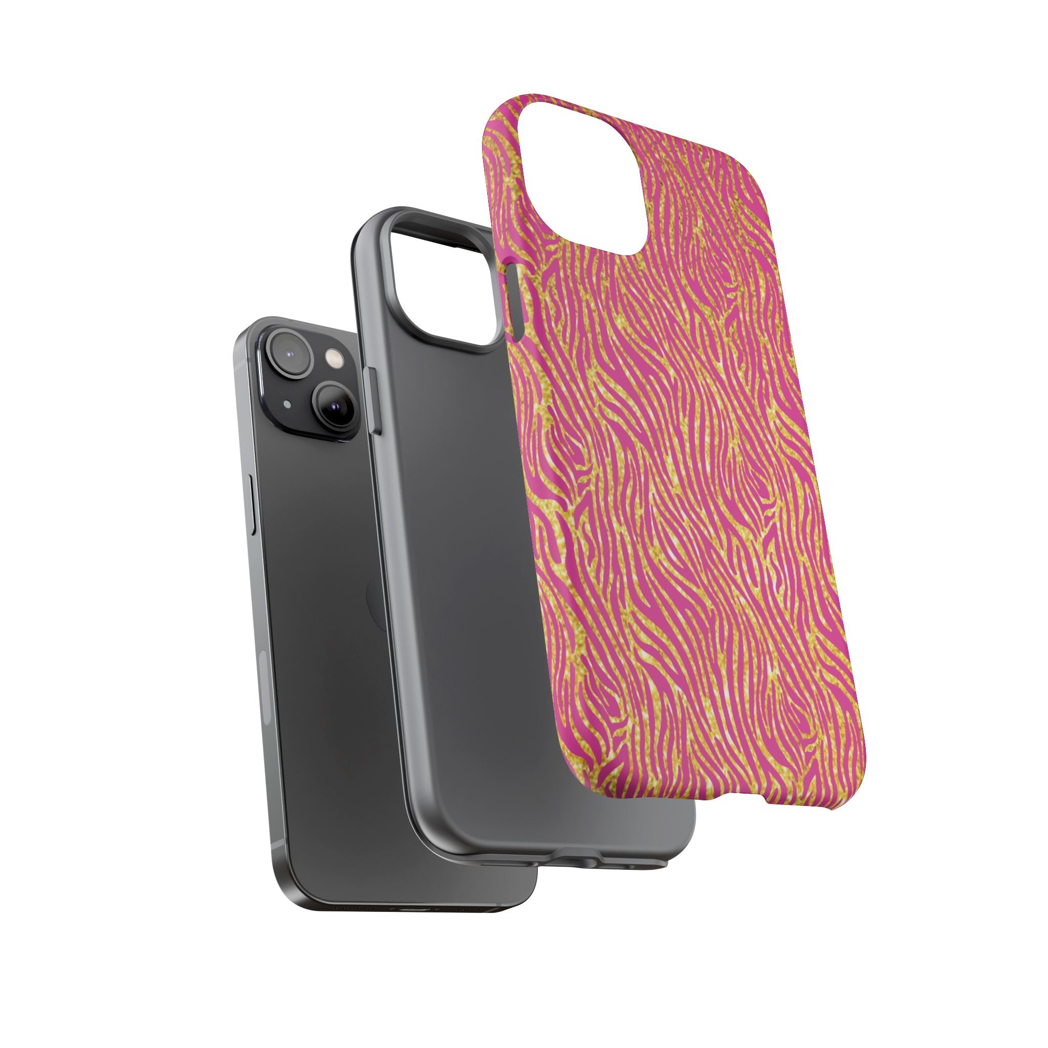 Pink Gold Zebra Print Tough Case for iPhone, Galaxy, or Google Pixel