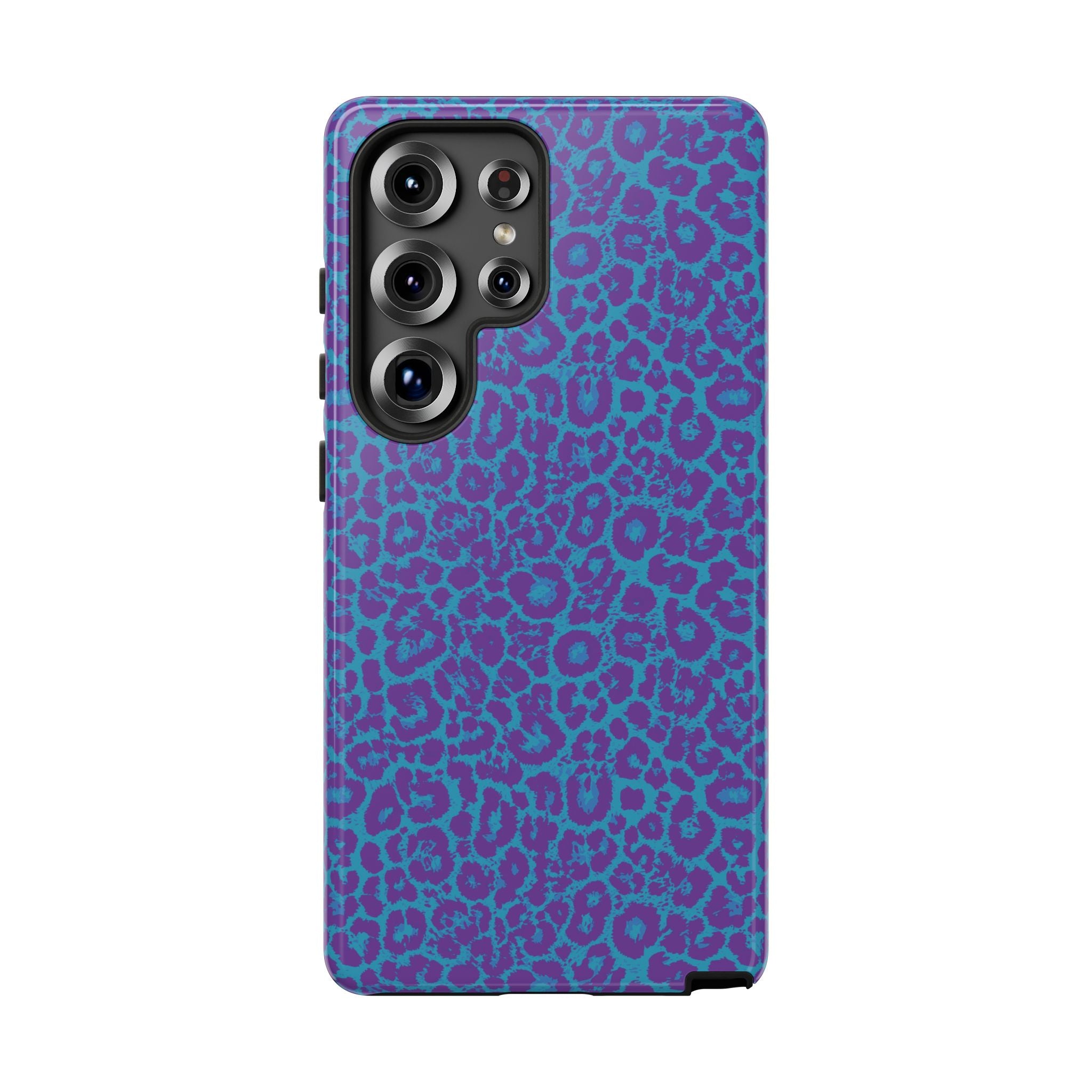 Leopard Printed Purple Blue Tough Phone Case for iPhone, Galaxy, or Google Pixel