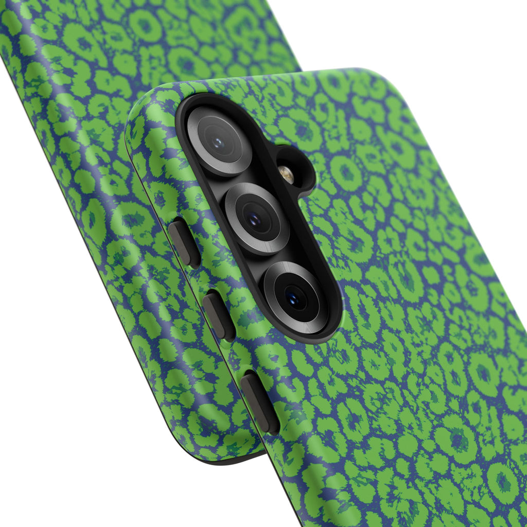 Blue Neon Green  Leopard Tough Phone Case for iPhone, Galaxy, or Google Pixel