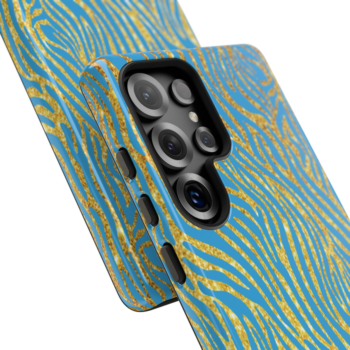 Blue Gold Zebra Tough Case for iPhone, Galaxy, or Google Pixel