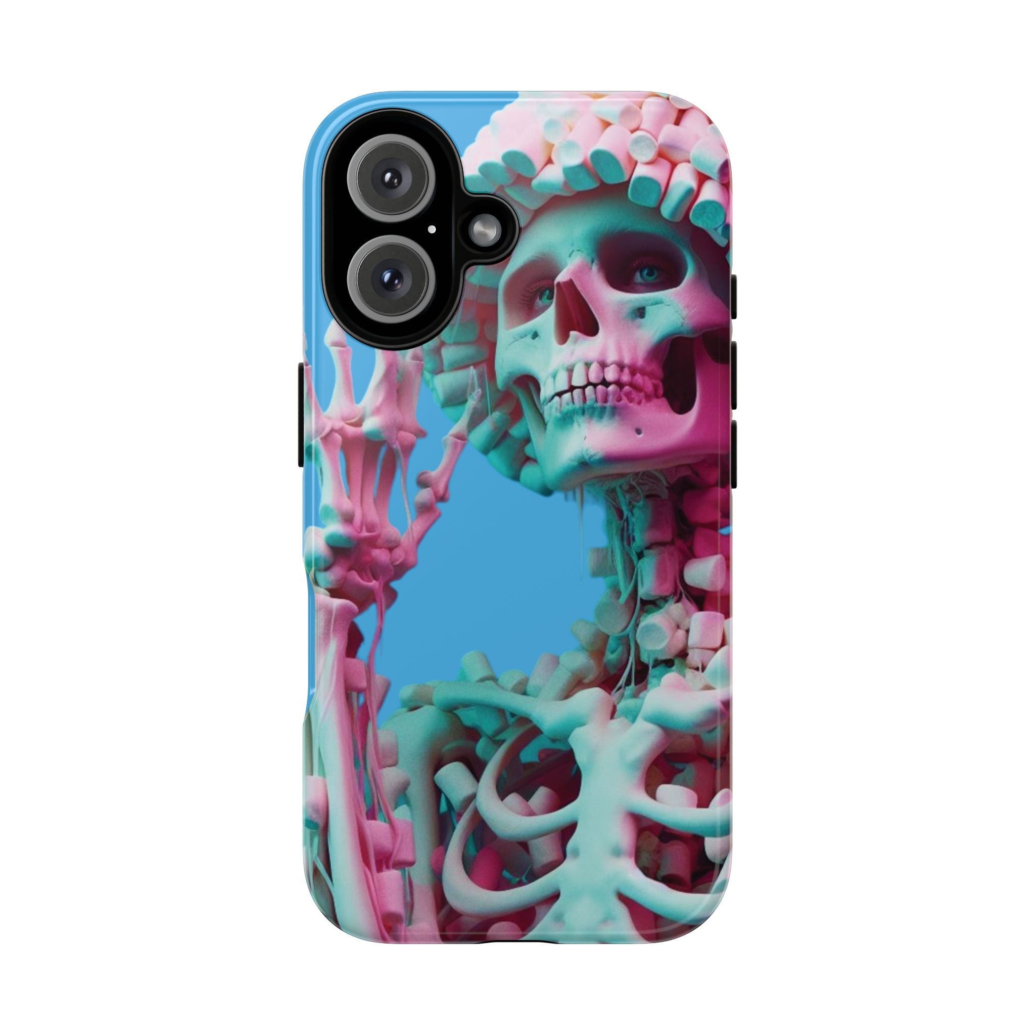 Neon Pink Skeleton Blue Tough Phone Case for iPhone, Galaxy or Google Pixel
