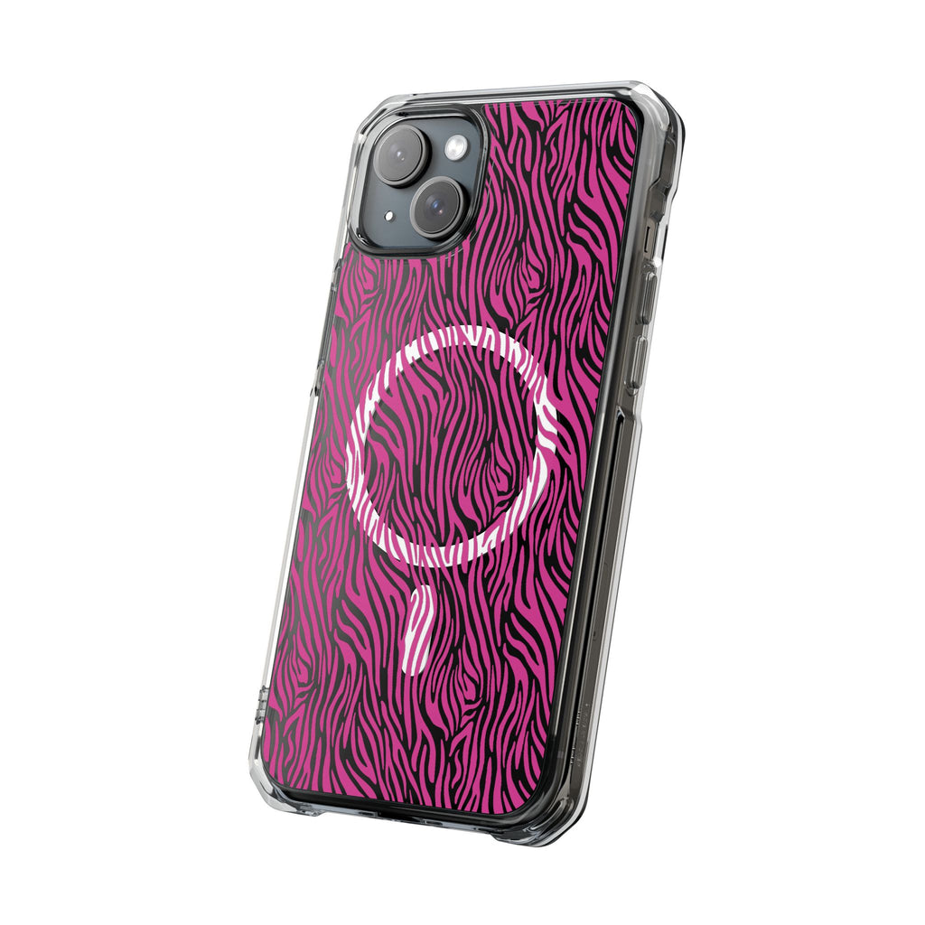 Pink Zebra Magnetic iPhone 14, 15, 16 Series Clear Impact Cases