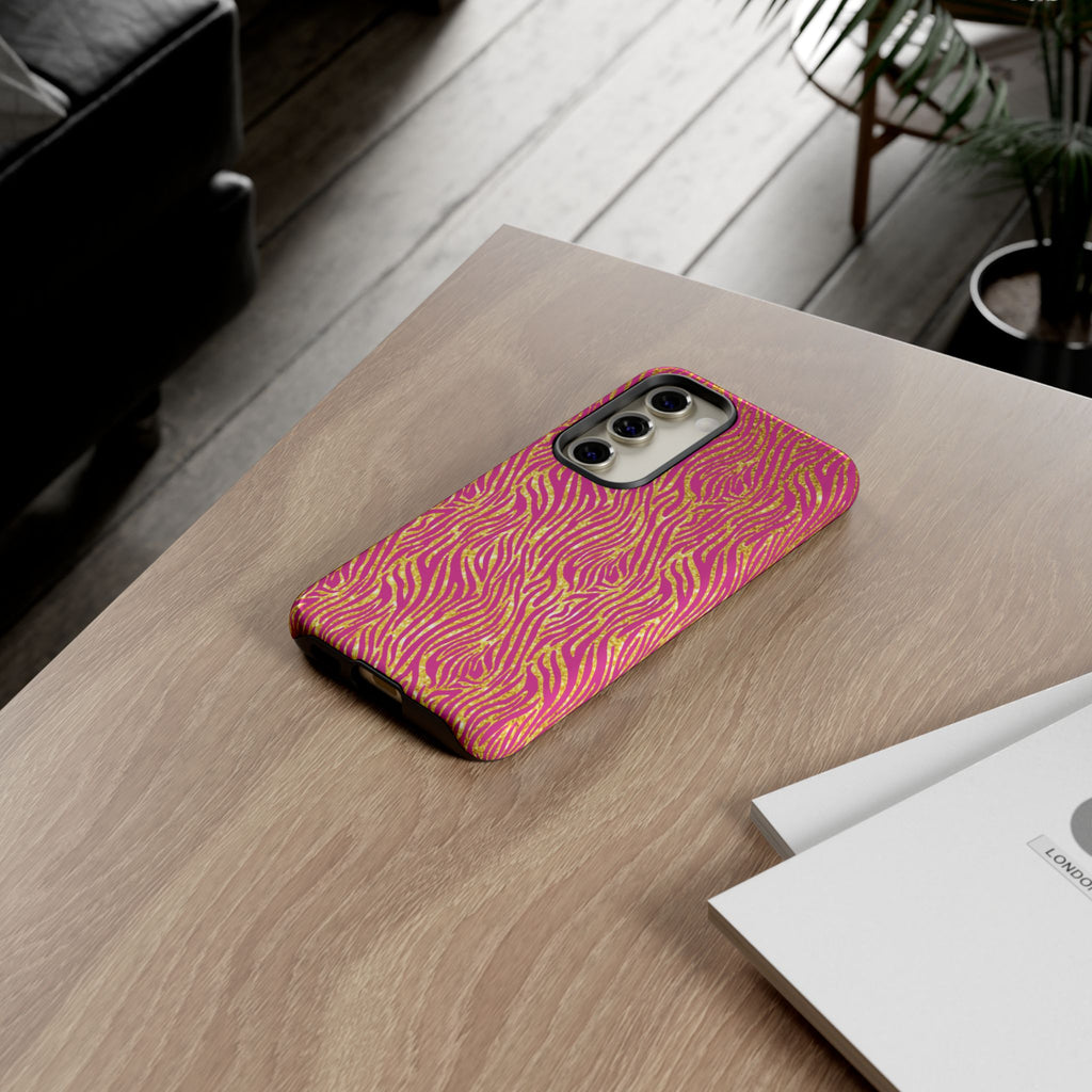 Pink Gold Zebra Print Tough Case for iPhone, Galaxy, or Google Pixel