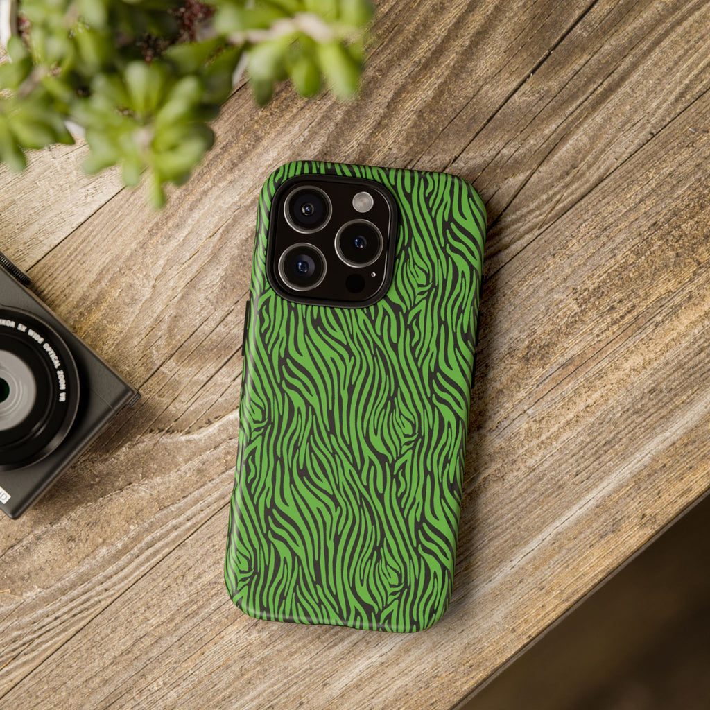 Neon Green Zebra Tough Phone Case iPhone, Galaxy, or Google Pixel