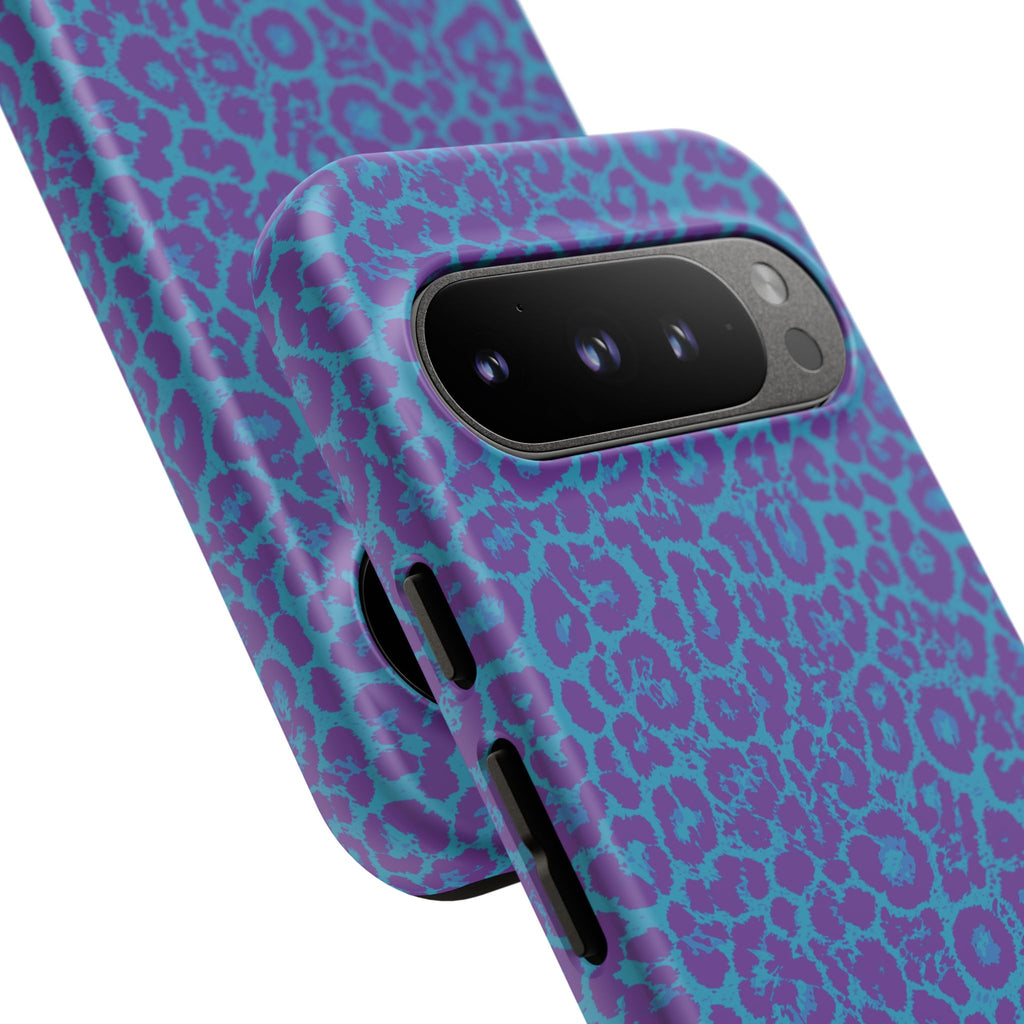 Leopard Printed Purple Blue Tough Phone Case for iPhone, Galaxy, or Google Pixel