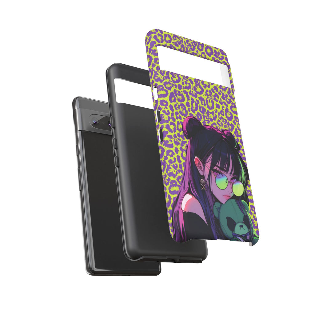 Purple Neon Lime Leopard Kz Tough Case for iPhone, Galaxy, or Google Pixel