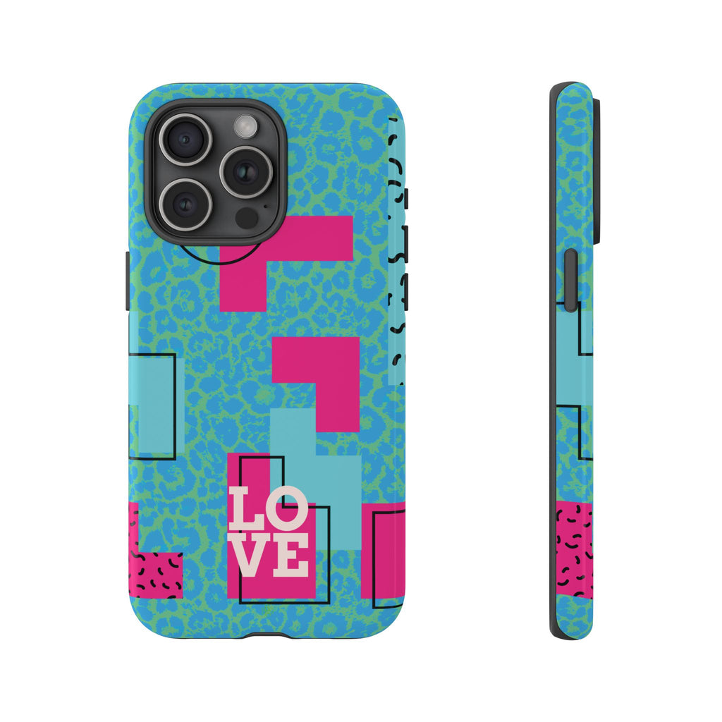 LOVE Aqua Blue Leopard RG Tough Phone Case iPhone, Galaxy, or Google Pixel