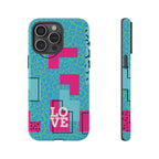 LOVE Aqua Blue Leopard RG Tough Phone Case iPhone, Galaxy, or Google Pixel