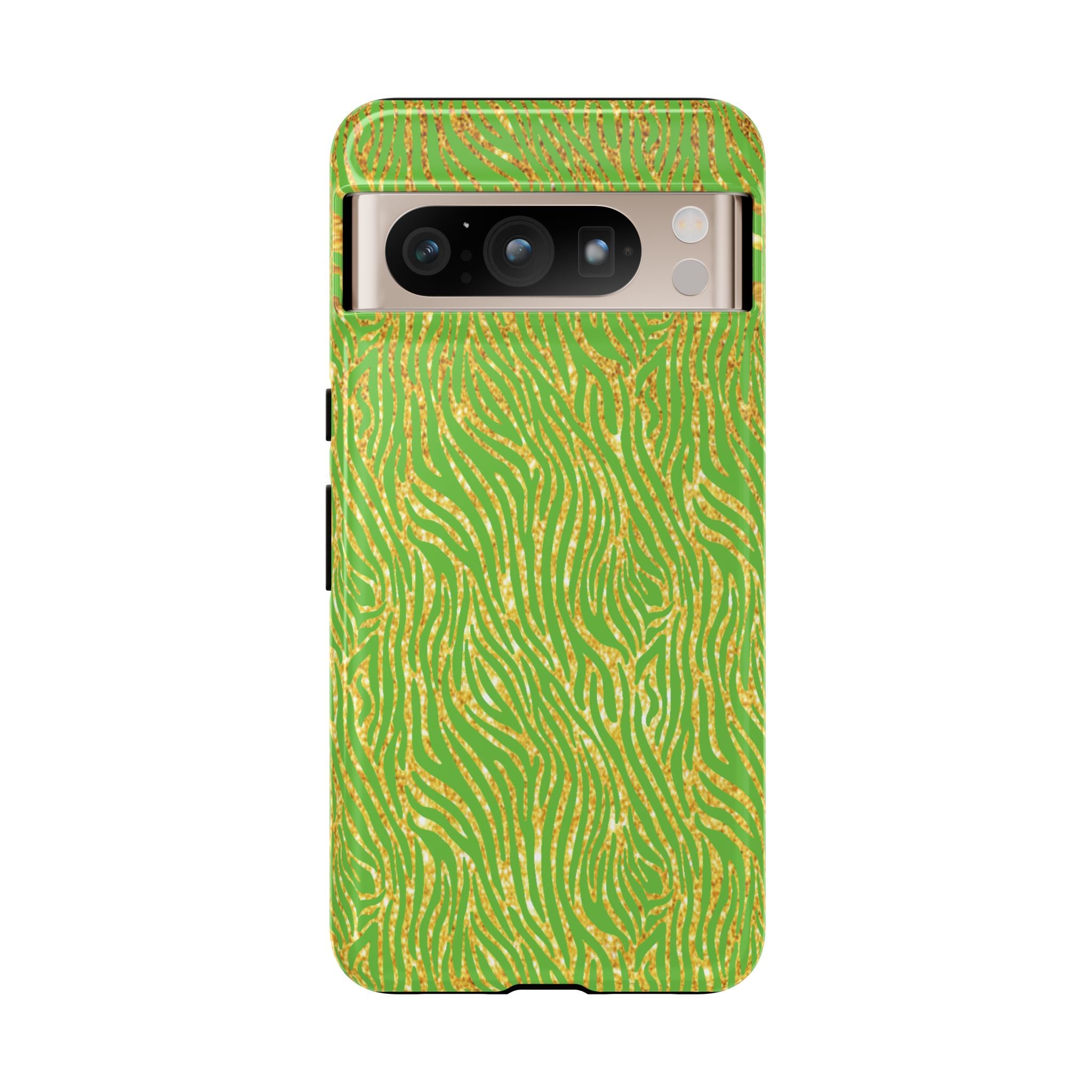 Neon Green Gold Zebra Tough Phone Case for iPhone, Galaxy, or Google Pixel