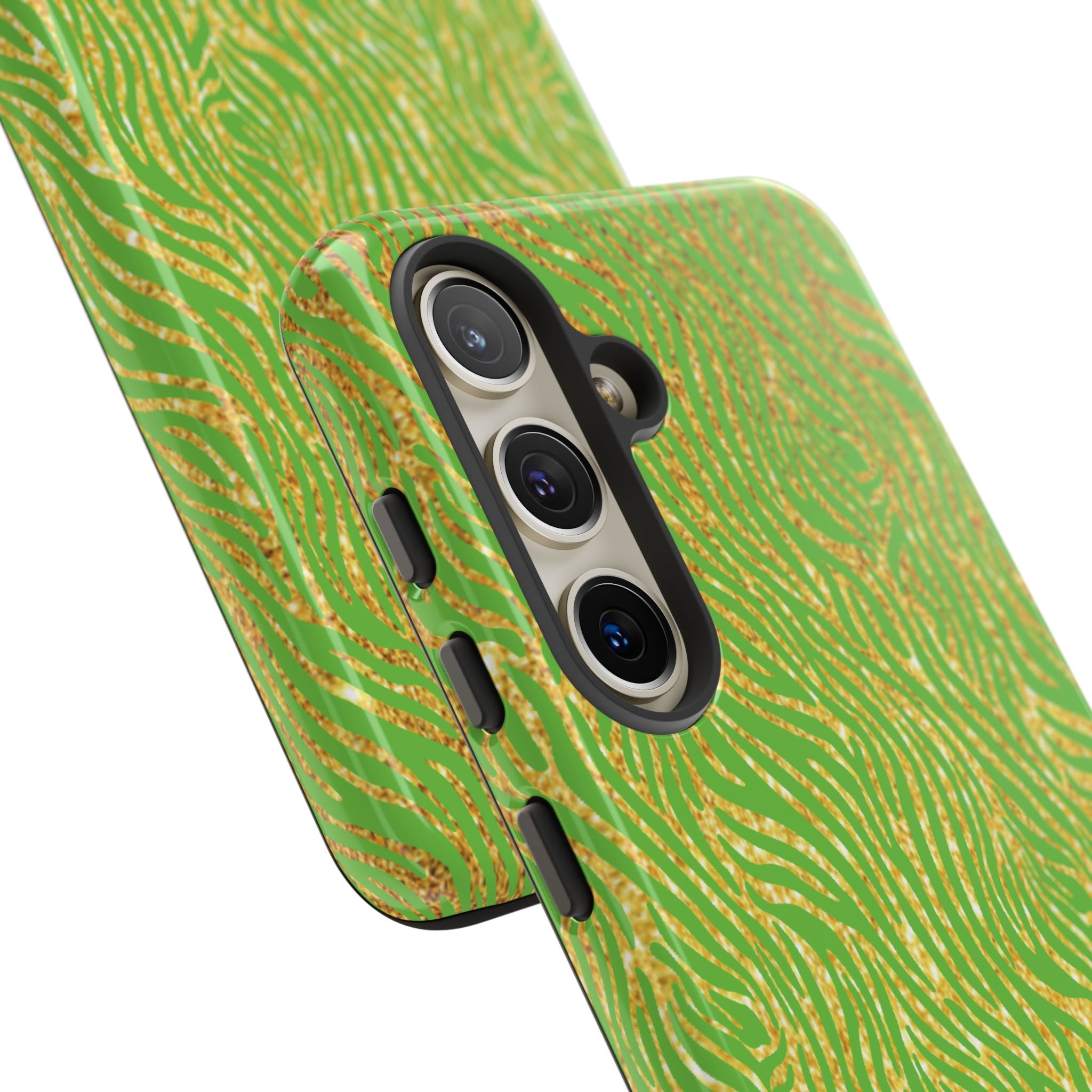 Neon Green Gold Zebra Tough Phone Case for iPhone, Galaxy, or Google Pixel
