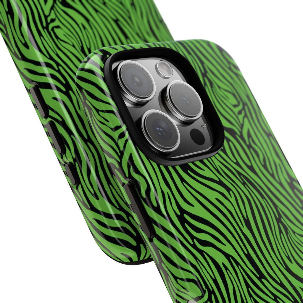 Neon Green Zebra Tough Phone Case iPhone, Galaxy, or Google Pixel