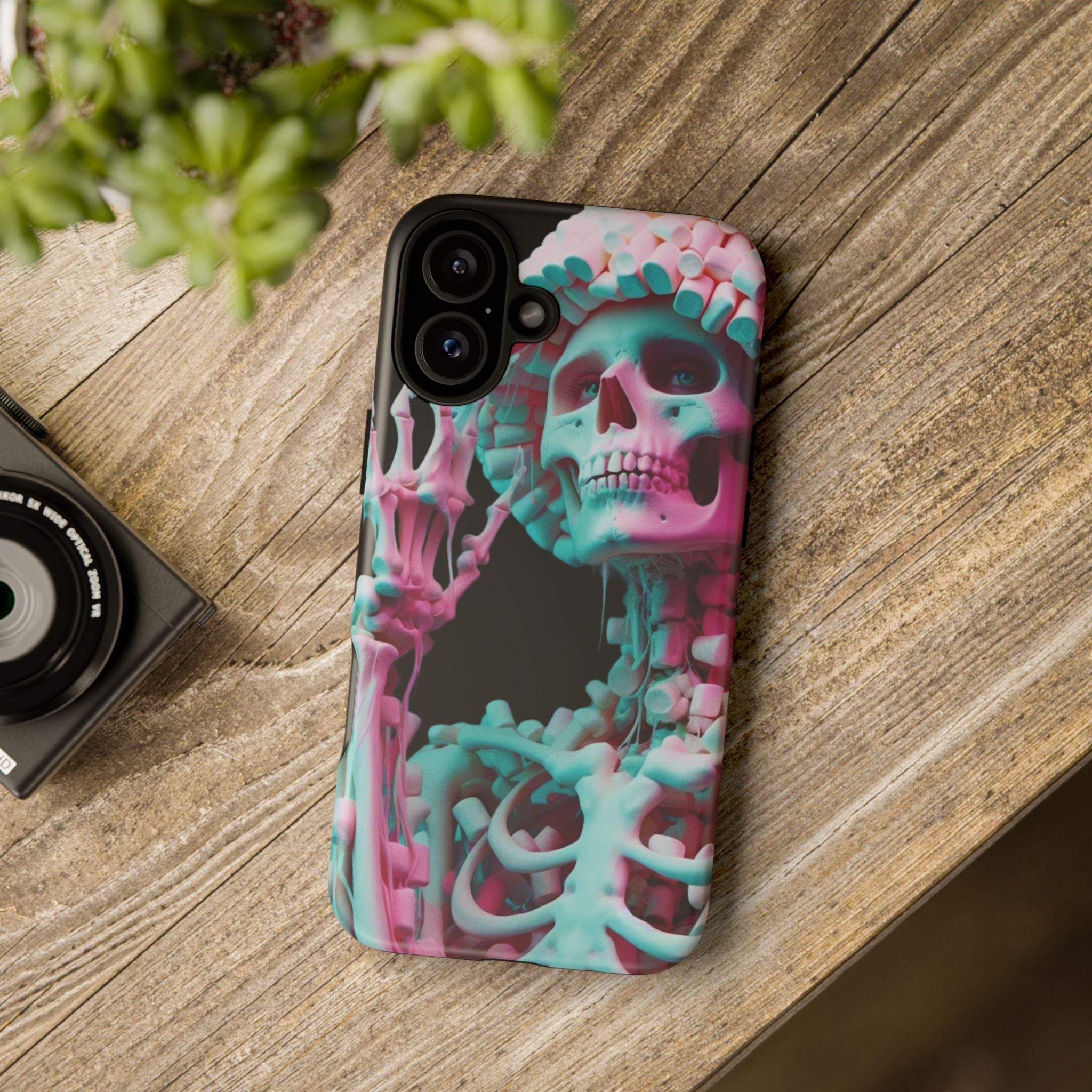 Neon Pink Skeleton (Black) Tough Phone Case for iPhone, Galaxy, or Google Pixel